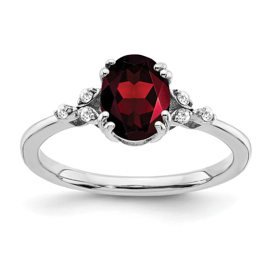 Sterling Silver Garnet and Diamond Ring