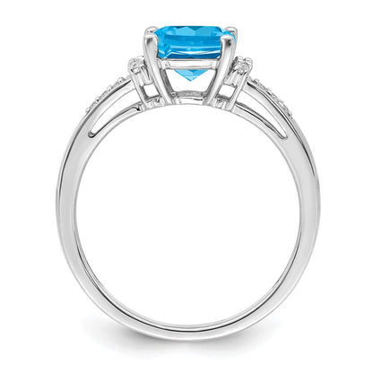 14k White Gold Cushion Blue Topaz and Real Diamond Ring