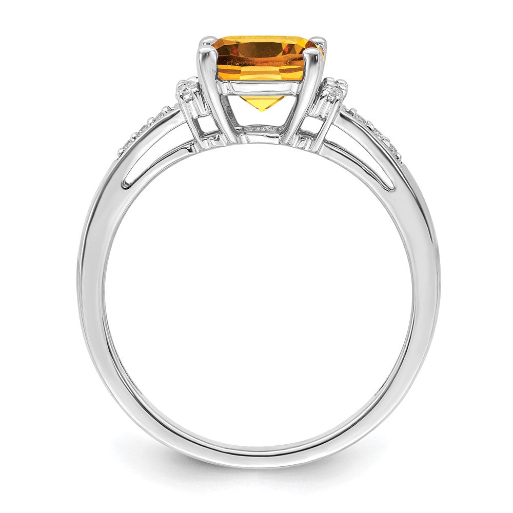 14k White Gold Cushion Citrine and Real Diamond Ring