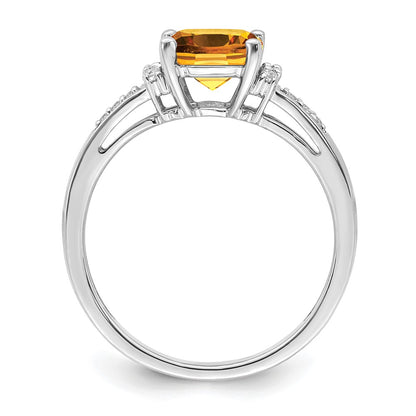 14k White Gold Cushion Citrine and Real Diamond Ring