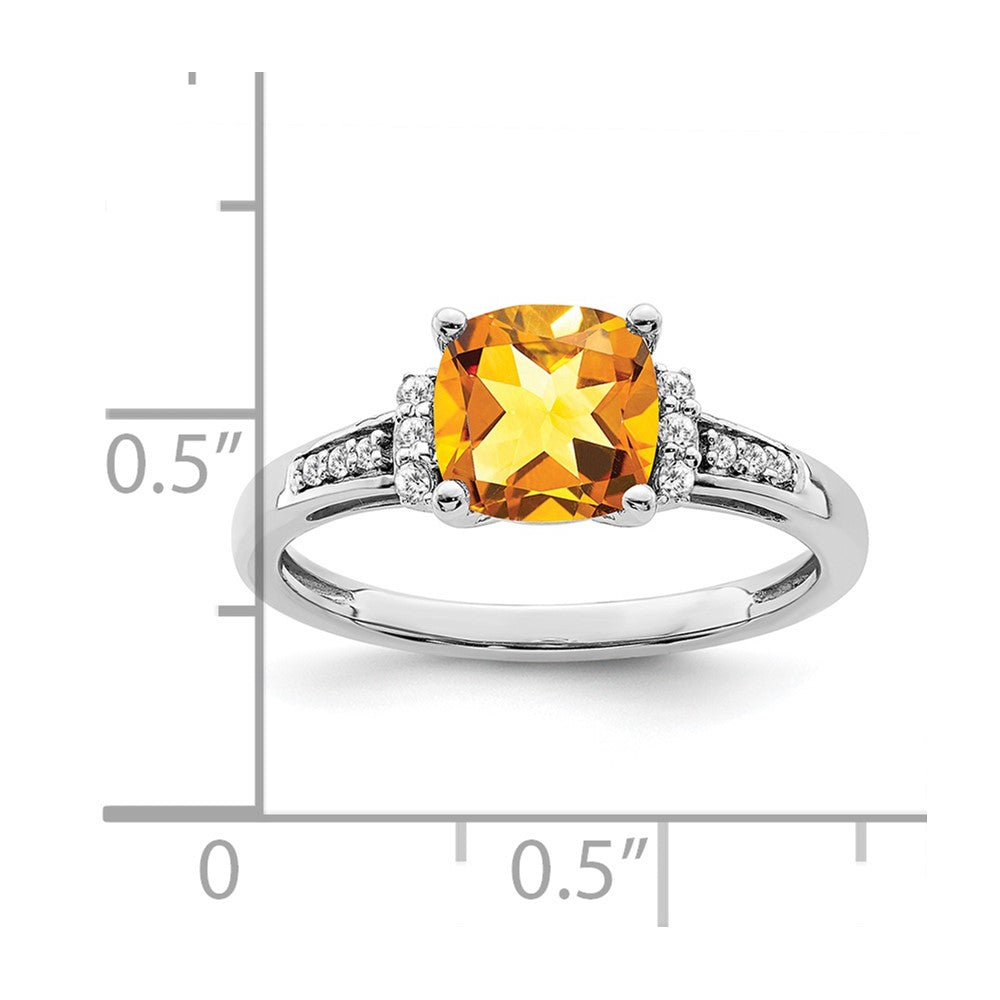 14k White Gold Cushion Citrine and Real Diamond Ring
