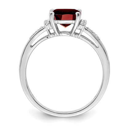 14k White Gold Cushion Garnet and Real Diamond Ring