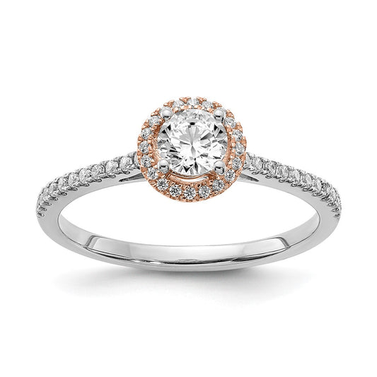 1/2 Ct. Natural Round Diamond Halo Engagement Bridal Ring 14K White & Rose Gold