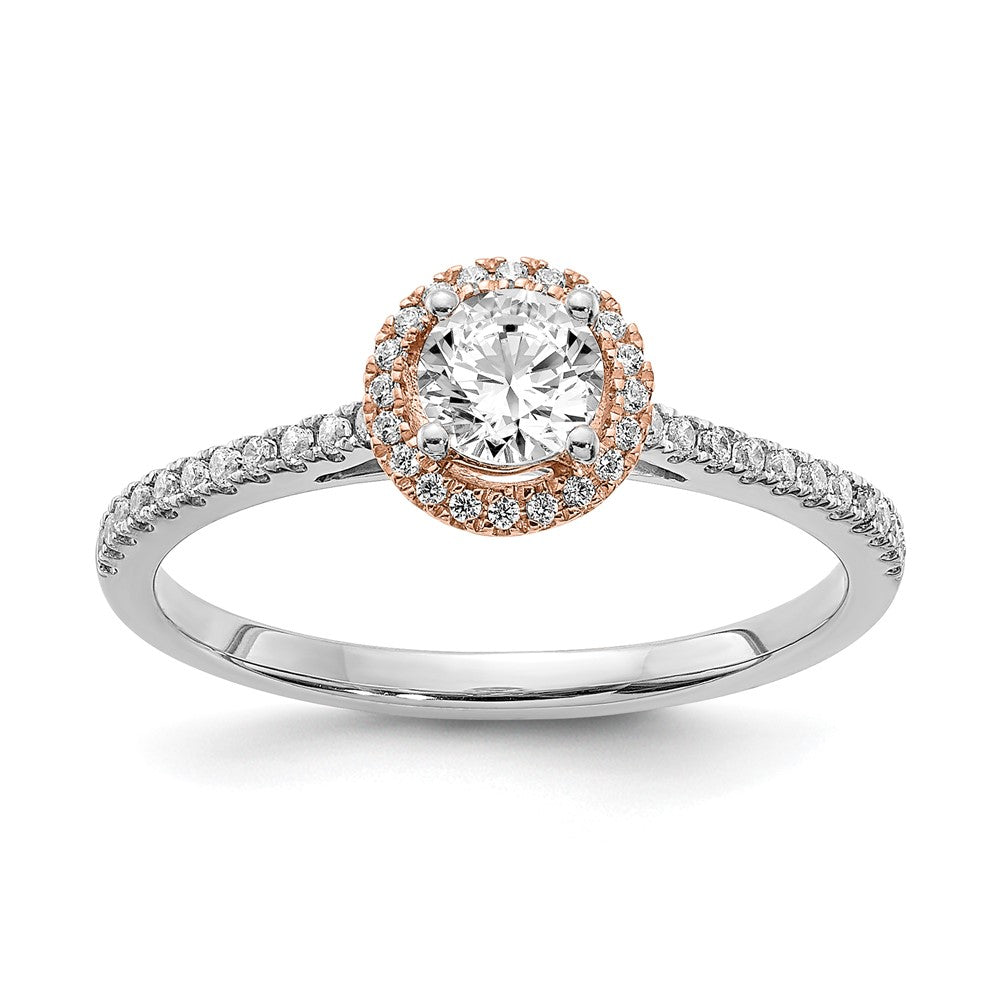 1/2 Ct. Natural Round Diamond Halo Engagement Bridal Ring 14K White & Rose Gold
