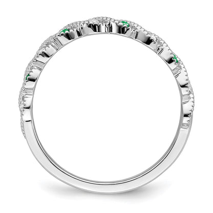14k White Gold Emerald and Real Diamond Twist Band