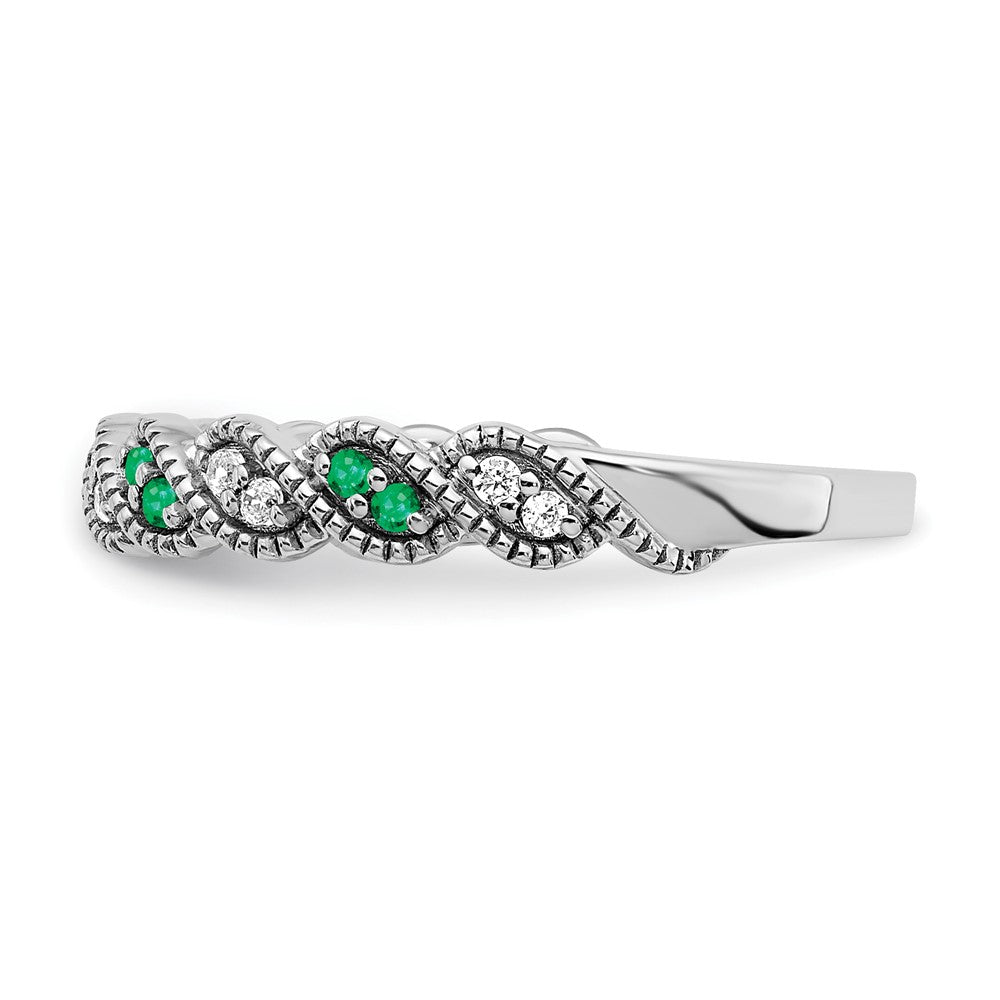 14k White Gold Emerald and Real Diamond Twist Band