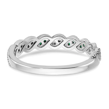 14k White Gold Emerald and Real Diamond Twist Band