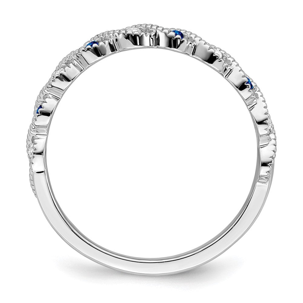 14k White Gold Sapphire and Real Diamond Twist Band
