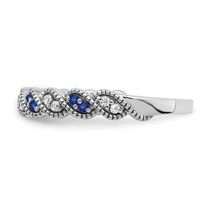 14k White Gold Sapphire and Real Diamond Twist Band