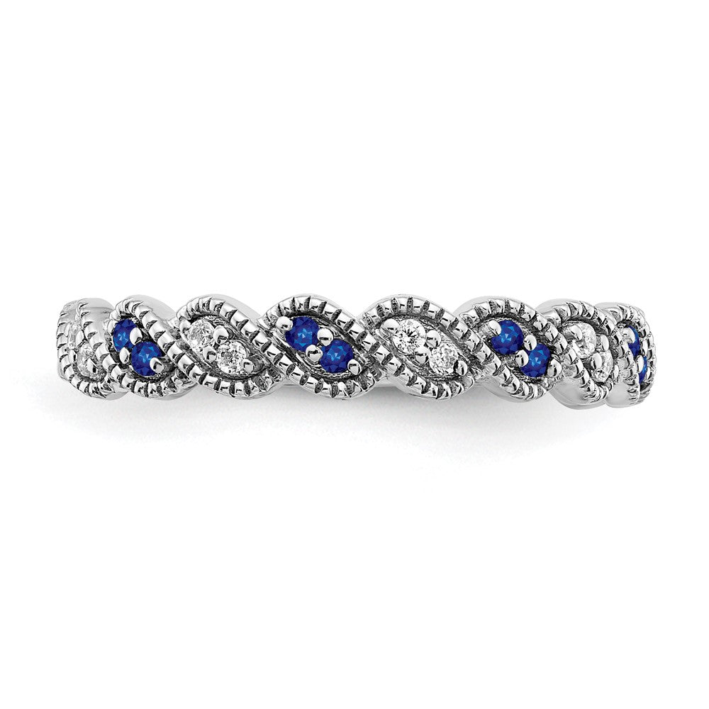 14k White Gold Sapphire and Real Diamond Twist Band