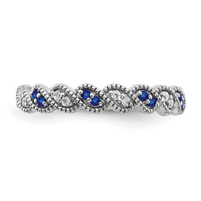 14k White Gold Sapphire and Real Diamond Twist Band