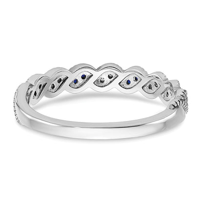 14k White Gold Sapphire and Real Diamond Twist Band