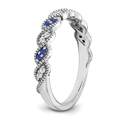 14k White Gold Sapphire and Real Diamond Twist Band