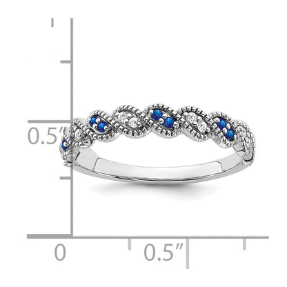 14k White Gold Sapphire and Real Diamond Twist Band