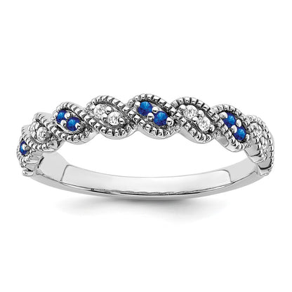 14k White Gold Sapphire and Real Diamond Twist Band