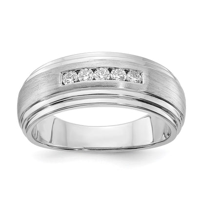 14k white gold real diamond mens band satin: e w rm6089b 025 waa