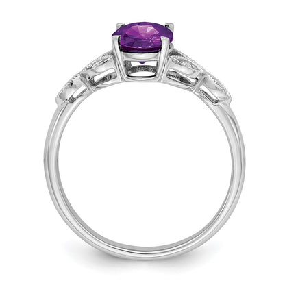 Solid 14k White Gold Oval Simulated Amethyst and CZ Ring