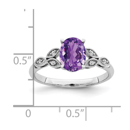 Solid 14k White Gold Oval Simulated Amethyst and CZ Ring