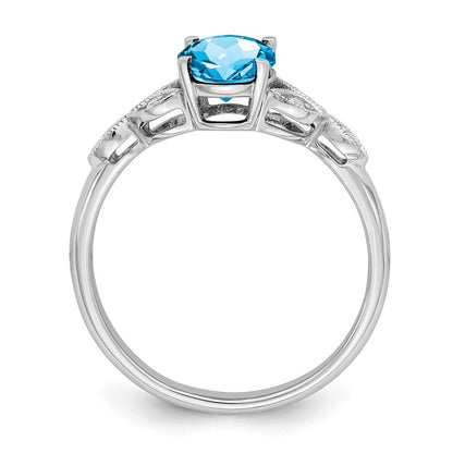 14k White Gold Oval Blue Topaz and Real Diamond Ring