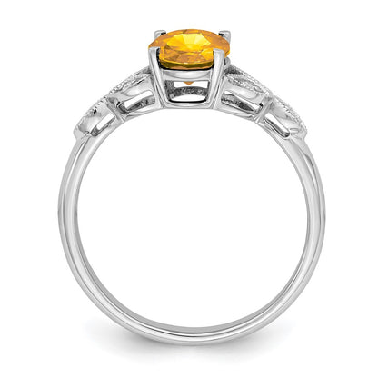 14k White Gold Oval Citrine and Real Diamond Ring