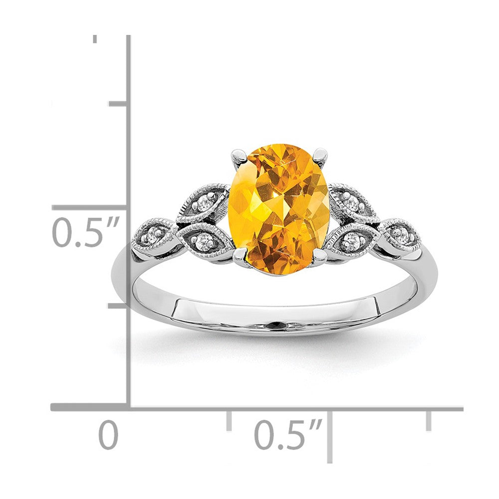 14k White Gold Oval Citrine and Real Diamond Ring