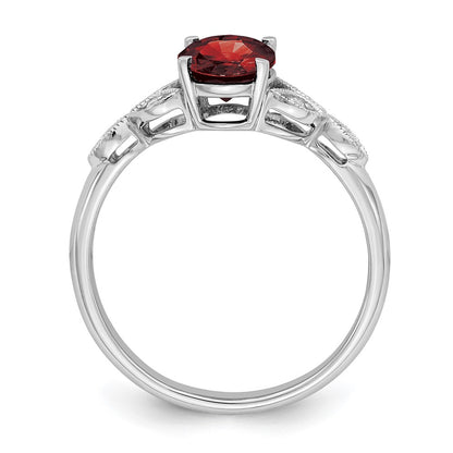 14k White Gold Oval Garnet and Real Diamond Ring