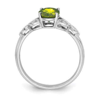 14k White Gold Oval Peridot and Real Diamond Ring