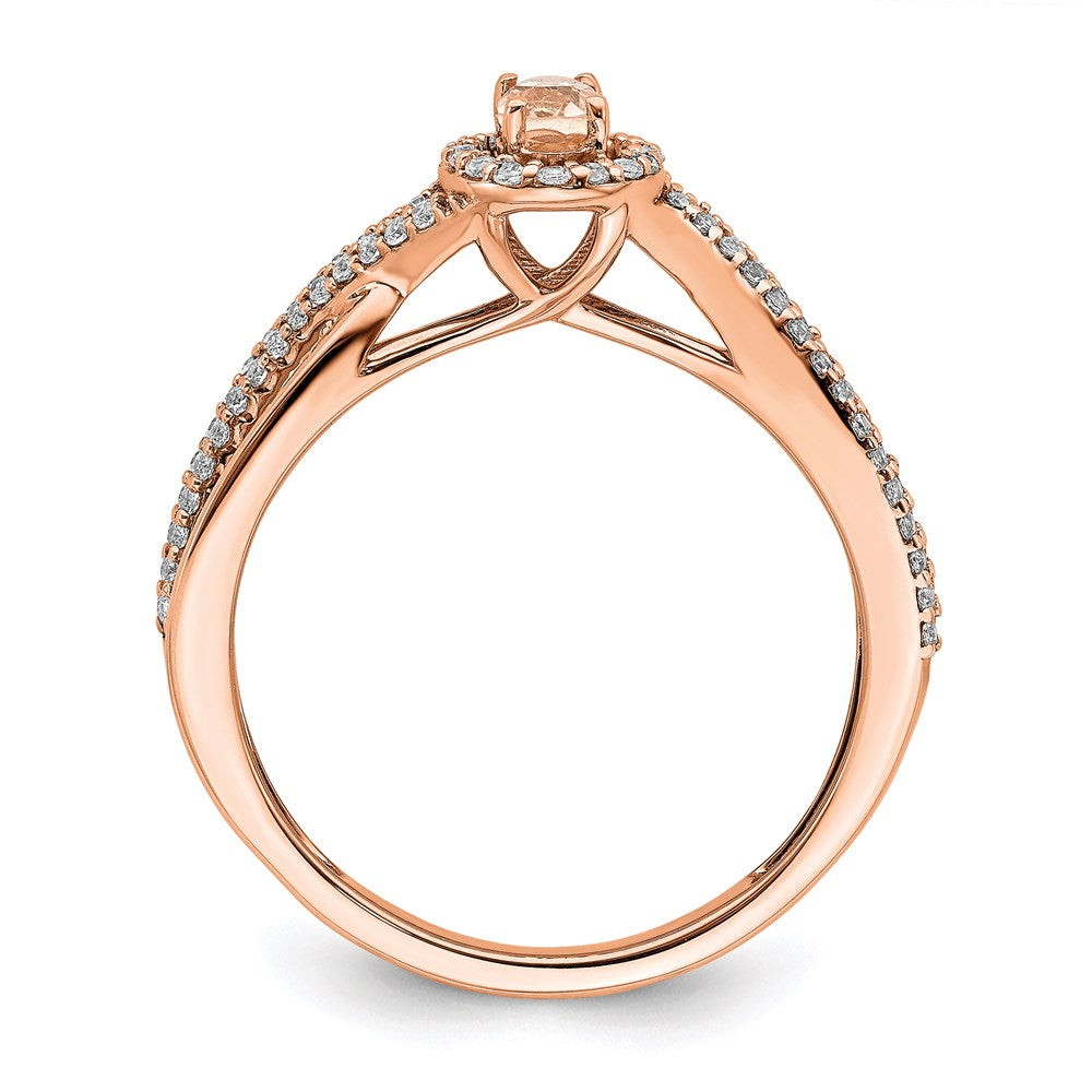 Solid 14k Rose Gold Morganite Simulated CZ Halo Engagement Ring