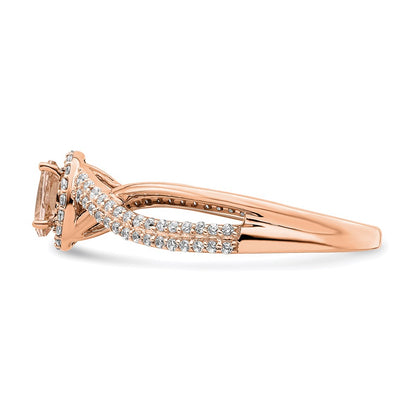 Solid 14k Rose Gold Morganite Simulated CZ Halo Engagement Ring