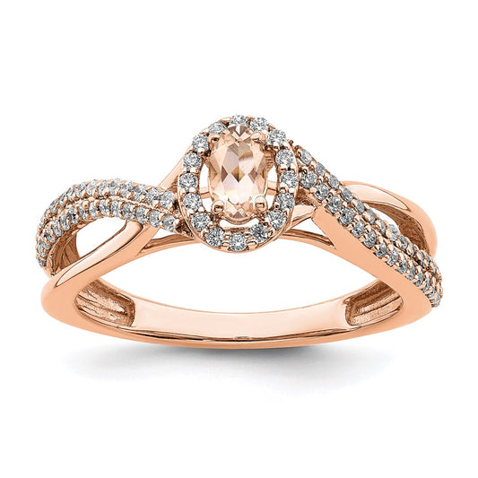 14k Rose Gold Morganite Real Diamond Halo Engagement Ring