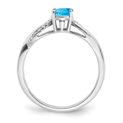 14k White Gold Oval Blue Topaz and Real Diamond Ring