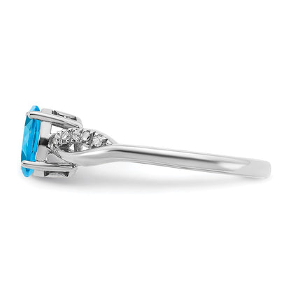 14k White Gold Oval Blue Topaz and Real Diamond Ring