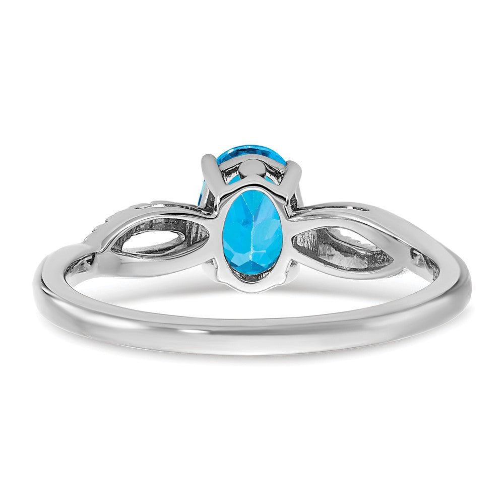 14k White Gold Oval Blue Topaz and Real Diamond Ring