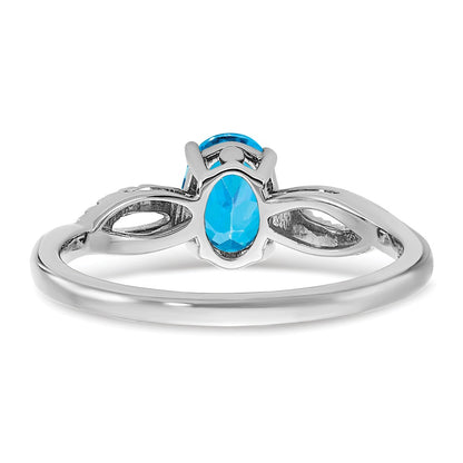 14k White Gold Oval Blue Topaz and Real Diamond Ring
