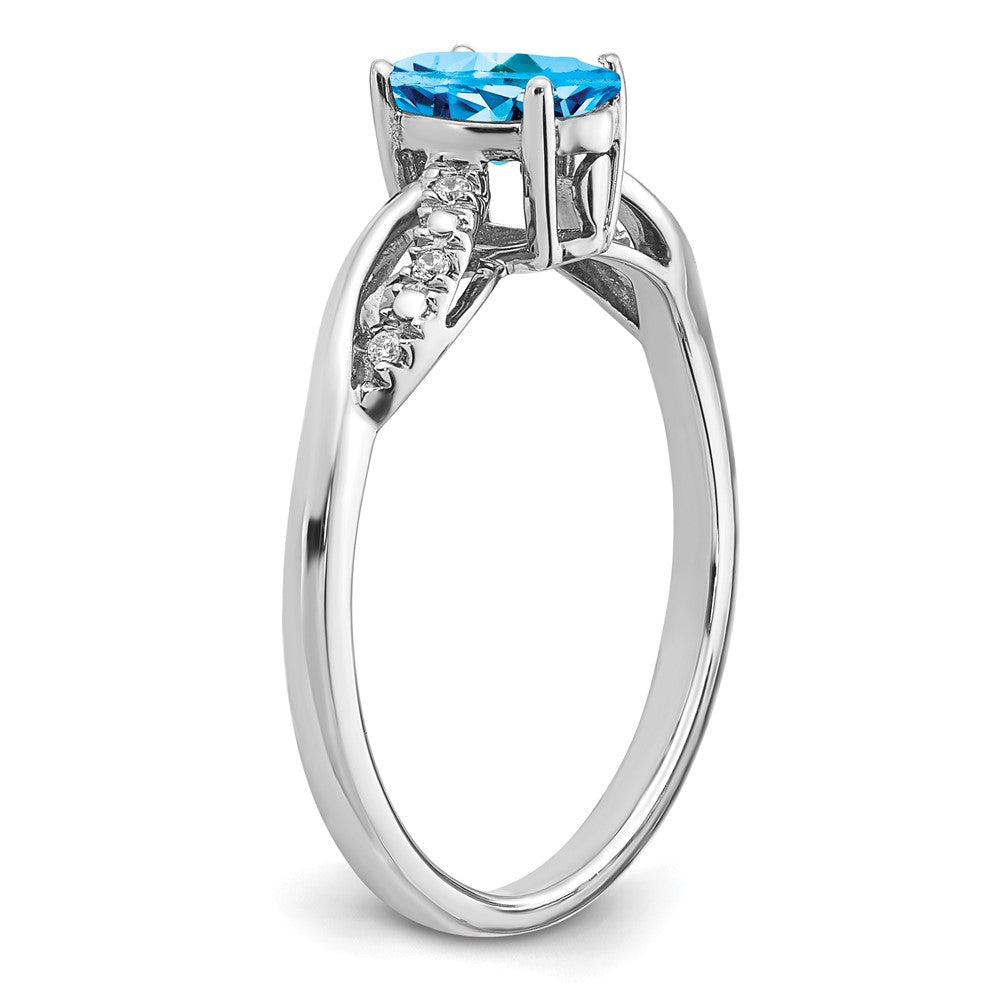 14k White Gold Oval Blue Topaz and Real Diamond Ring