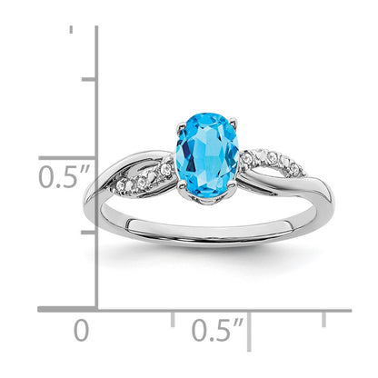 14k White Gold Oval Blue Topaz and Real Diamond Ring