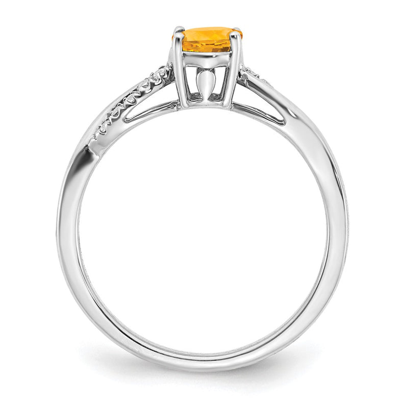 14k White Gold Oval Citrine and Real Diamond Ring