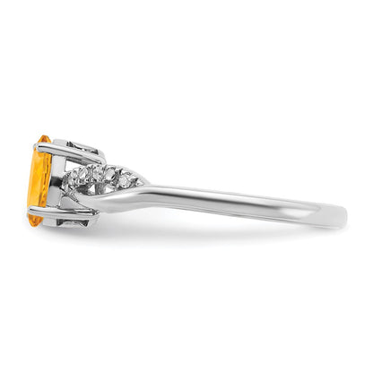 14k White Gold Oval Citrine and Real Diamond Ring