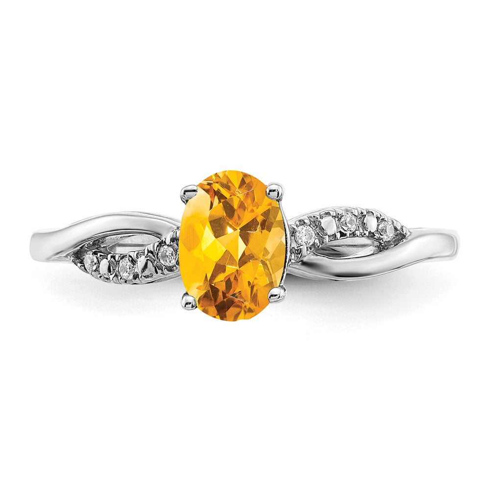 14k White Gold Oval Citrine and Real Diamond Ring