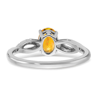 14k White Gold Oval Citrine and Real Diamond Ring