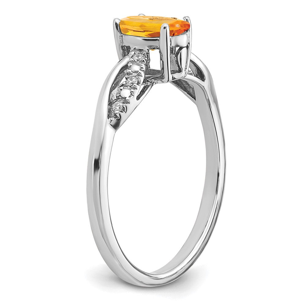 14k White Gold Oval Citrine and Real Diamond Ring