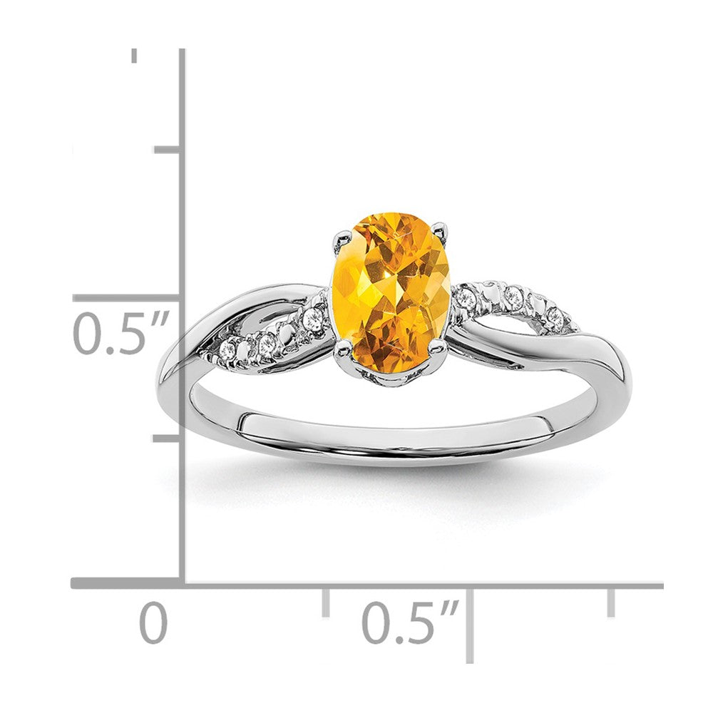 14k White Gold Oval Citrine and Real Diamond Ring