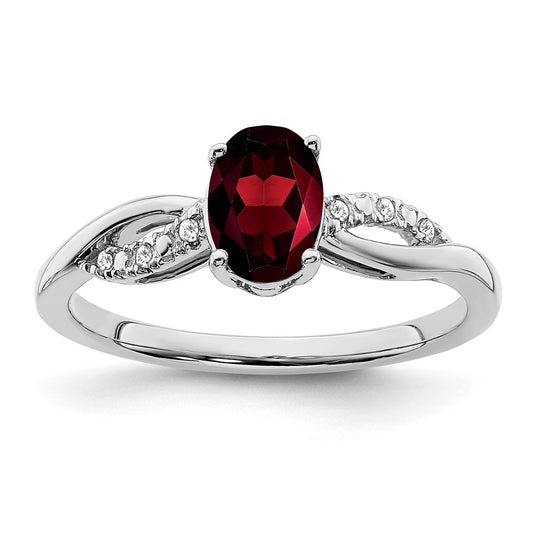 Solid 14k White Gold Oval Simulated Garnet and CZ Ring
