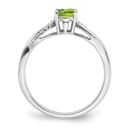14k White Gold Oval Peridot and Real Diamond Ring