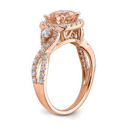 14k Rose Gold Morganite Real Diamond Halo Engagement Ring