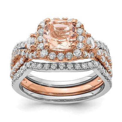 14k Rose Gold Morganite Real Diamond Halo Engagement Ring
