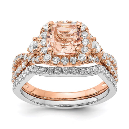 14k Rose Gold Morganite Real Diamond Halo Engagement Ring