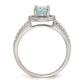 Solid 14k White Gold Simulated Aquamarine CZ Halo Complete Engagement Ring