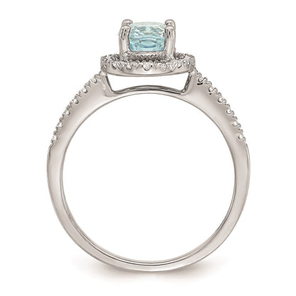 Solid 14k White Gold Simulated Aquamarine CZ Halo Complete Engagement Ring