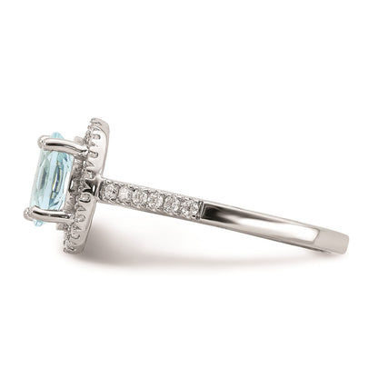 Solid 14k White Gold Simulated Aquamarine CZ Halo Complete Engagement Ring